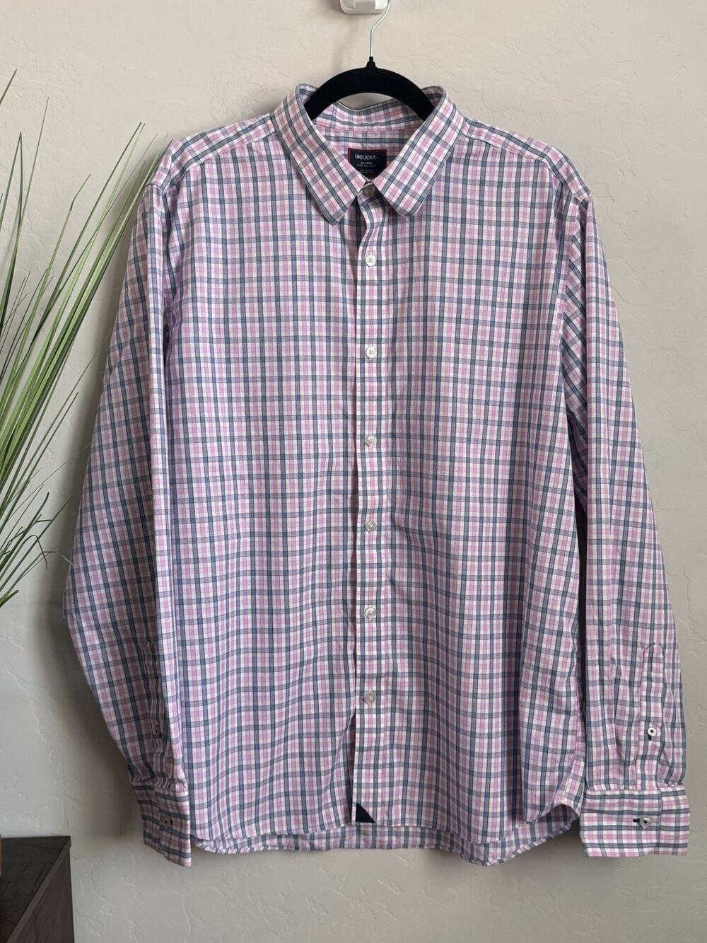 UNTUCKit Dolcetto WF Shirt Men’s XL Slim Fit Pink Blue Plaid Wrinkle Free